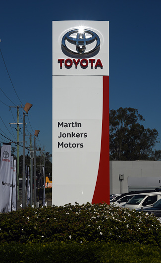 Sign promoting Toyota dealer Martin Jonkers Motors in Morayfield Road, Morayfield.