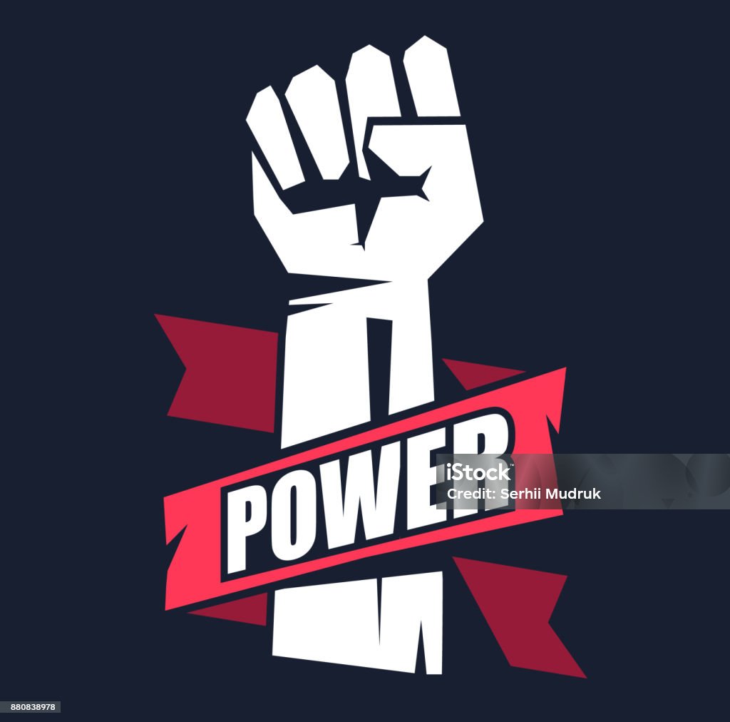 Fist male hand, proletarian protest symbol. Fist emblem illustration on dark background. Power sign Fist stock vector