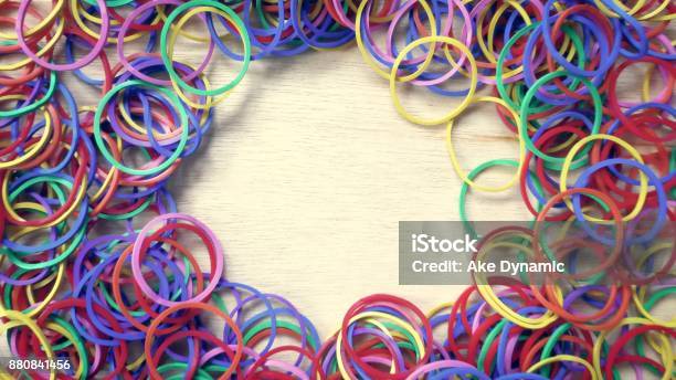 Colorful Rubber Bands With Circular Space Background Stock Photo