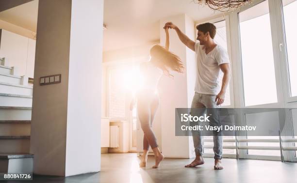 Couple At Home Stock Photo - Download Image Now - Couple - Relationship, Dancing, Apartment