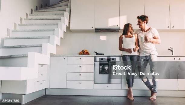 Couple At Home Stock Photo - Download Image Now - Kitchen, Couple - Relationship, Luxury