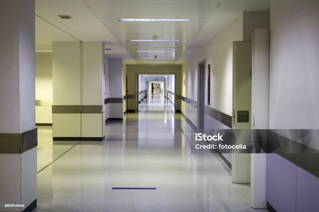 Hospital corridor interior Indoor hospital corridor, medical clinic, construction Corridor Stock Photo