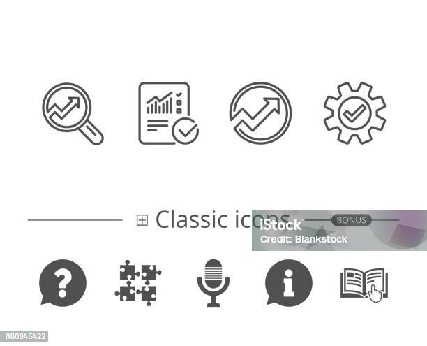 Ilustración de Iconos De La Línea De Análisis Carta Informe Y Servicio y más Vectores Libres de Derechos de Auditoría