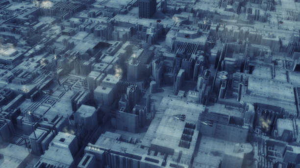 istock 3D rendering. Futuristic city and spaceships 880855984