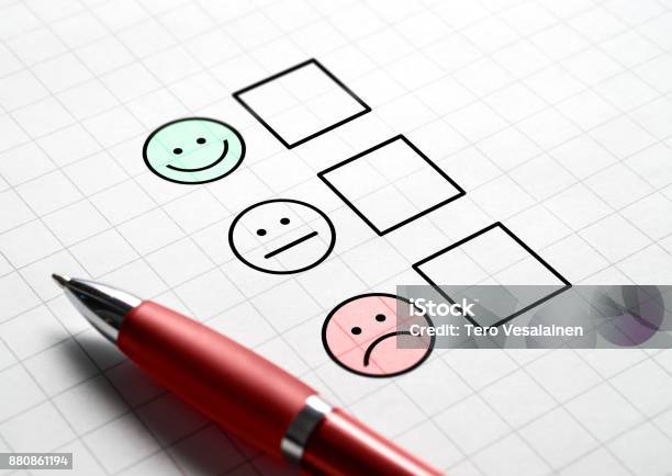 Customer Satisfaction Survey And Questionnaire Concept Giving Feedback With Multiple Choice Form Stock Photo - Download Image Now