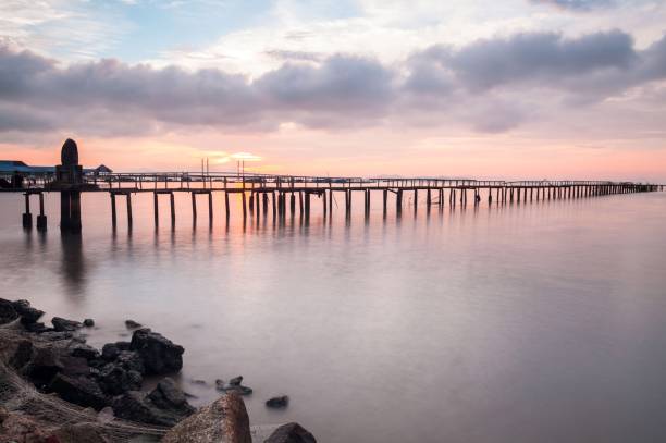 istock Wooden bridge sunrise view for beautiful background 880896912