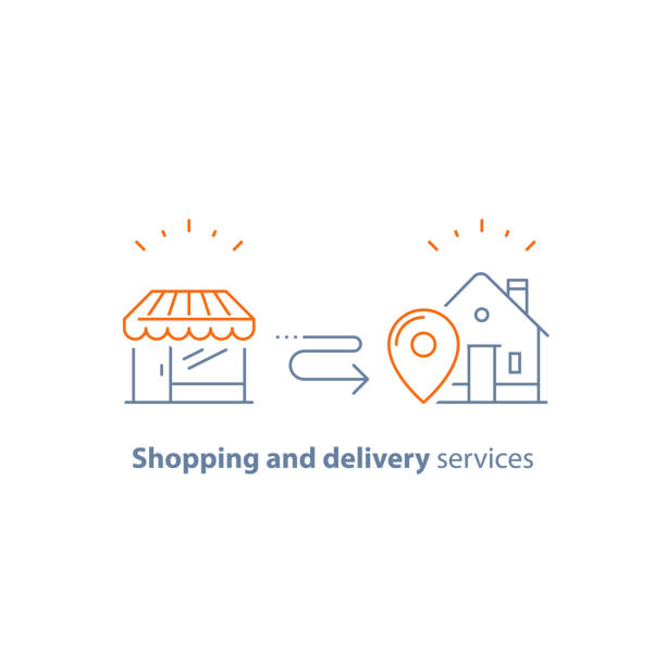 Food and drink grocery order, store delivery, line icon Shopping order delivery to home, distribution service concept, retail business, store vector line icon, thin stroke convenience stock illustrations