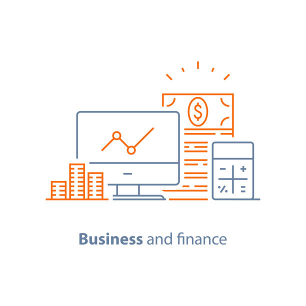 finanzielle performance analytics, einkommen zu erhöhen, langfristige investitionen, fondsmanagement, dividenden graph, produktivität bericht - efficiency finance computer icon symbol stock-grafiken, -clipart, -cartoons und -symbole