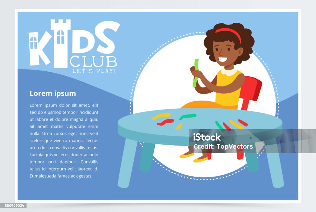 Smiling Girl Character Engaged In Clay Modeling Creative Blue Poster For  Kids Club Art School Or Classes Cartoon Vector Illustration Stock  Illustration - Download Image Now - iStock