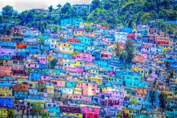 Photo of Digital art, Housing stacked up a hillside in Port-Au-Prince, Haiti