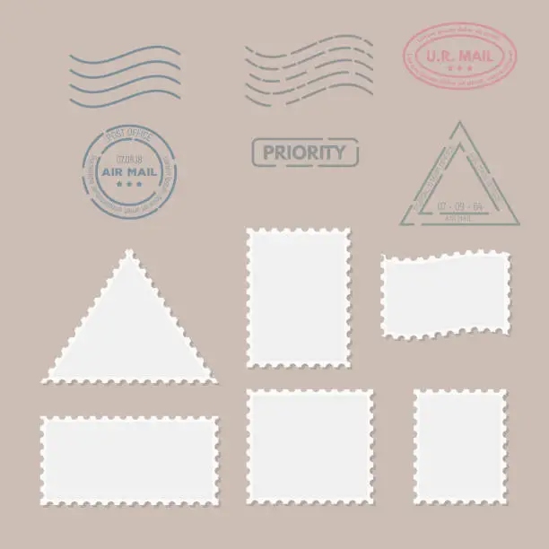 Vector illustration of Postage stamps for postcard