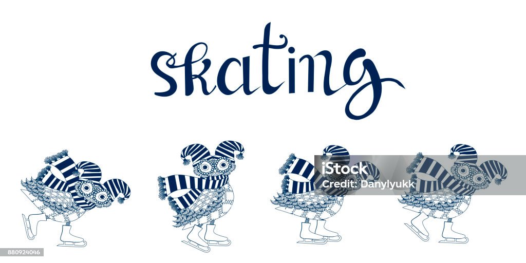 Skating Lettering Typography Banner With Dark Blue Lettering Skating And Cute Cartoon ...