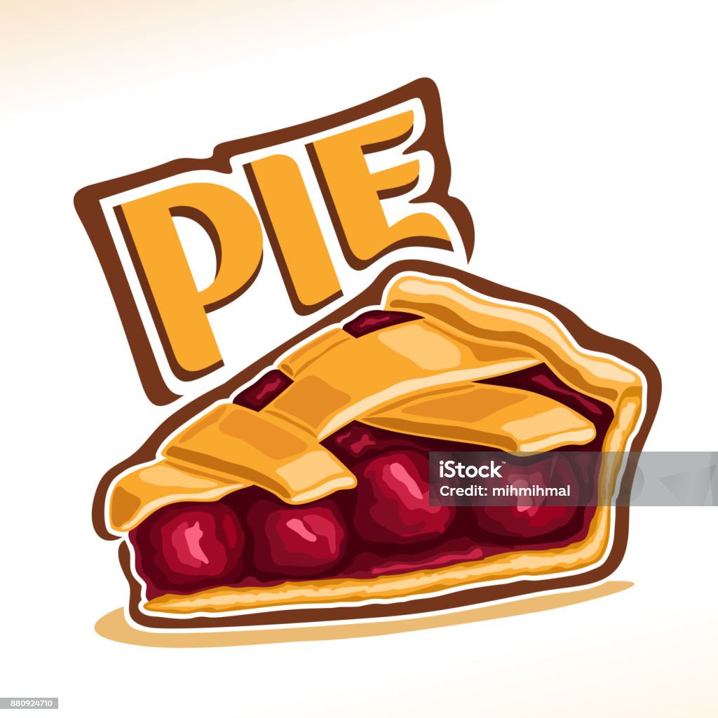 Vector illustration of Cherry Pie Vector illustration of Cherry Pie, slice of homemade fresh confectionery with fruit filling isolated on white background, piece of traditional rustic cherry pie with lattice of dough for xmas holiday. Sweet Pie stock vector