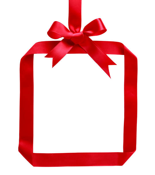 Blank greeting card with red ribbon.