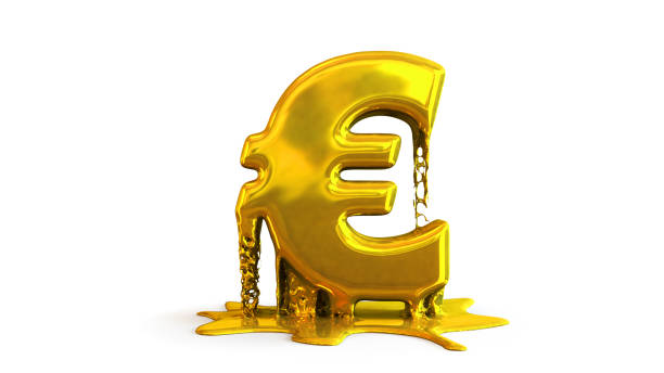 illustrazione 3d della fusione dei simboli dell'euro - meltdown currency finance bank foto e immagini stock