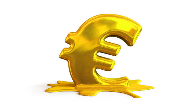 3D illustration of euro symbol melting stock photo