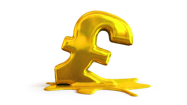 illustrazione 3d della fusione dei simboli della sterlina - meltdown currency finance bank foto e immagini stock