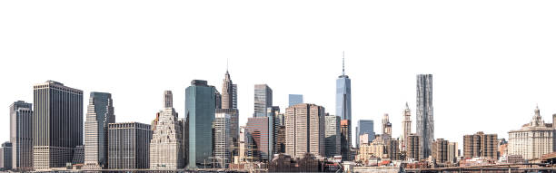 World Trade Center and skyscraper in Lower Manhattan, New York City, isolated One World Trade Center and skyscraper, high-rise building in Lower Manhattan, New York City, isolated white background with clipping path manhattan new york city photos stock pictures, royalty-free photos & images