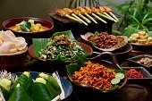 Nasi Campur Bali, a Popular Balinese Dish of Rice with Variety of Side Dishes