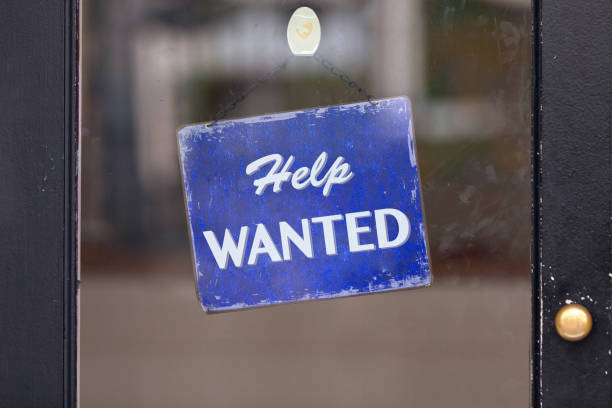 Help wanted sign Close-up on a blue help wanted sign. help wanted sign photos stock pictures, royalty-free photos & images