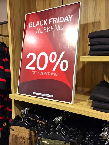 Black friday sale signs on a retail shop