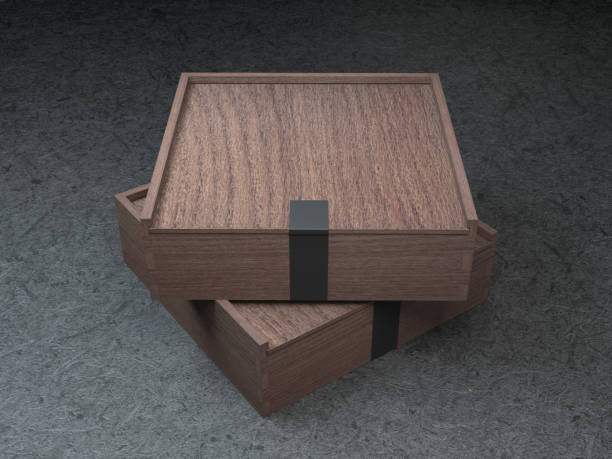 istock Two Wooden box caskets with black sticker 880940330