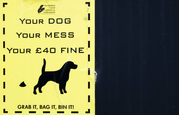 LOCH AWE, ARGYLL/Scotland - MAY 15 2017 : Yellow sign warning Your dog your mess 40GBP fine