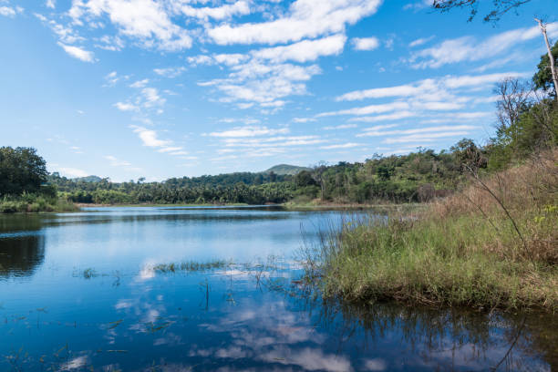 istock Beautiful white clouds against the blue sky is mirrored in the water 880943430