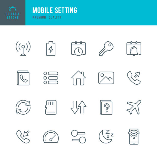 ilustrações de stock, clip art, desenhos animados e ícones de mobile setting - set of thin line vector icons - memory card