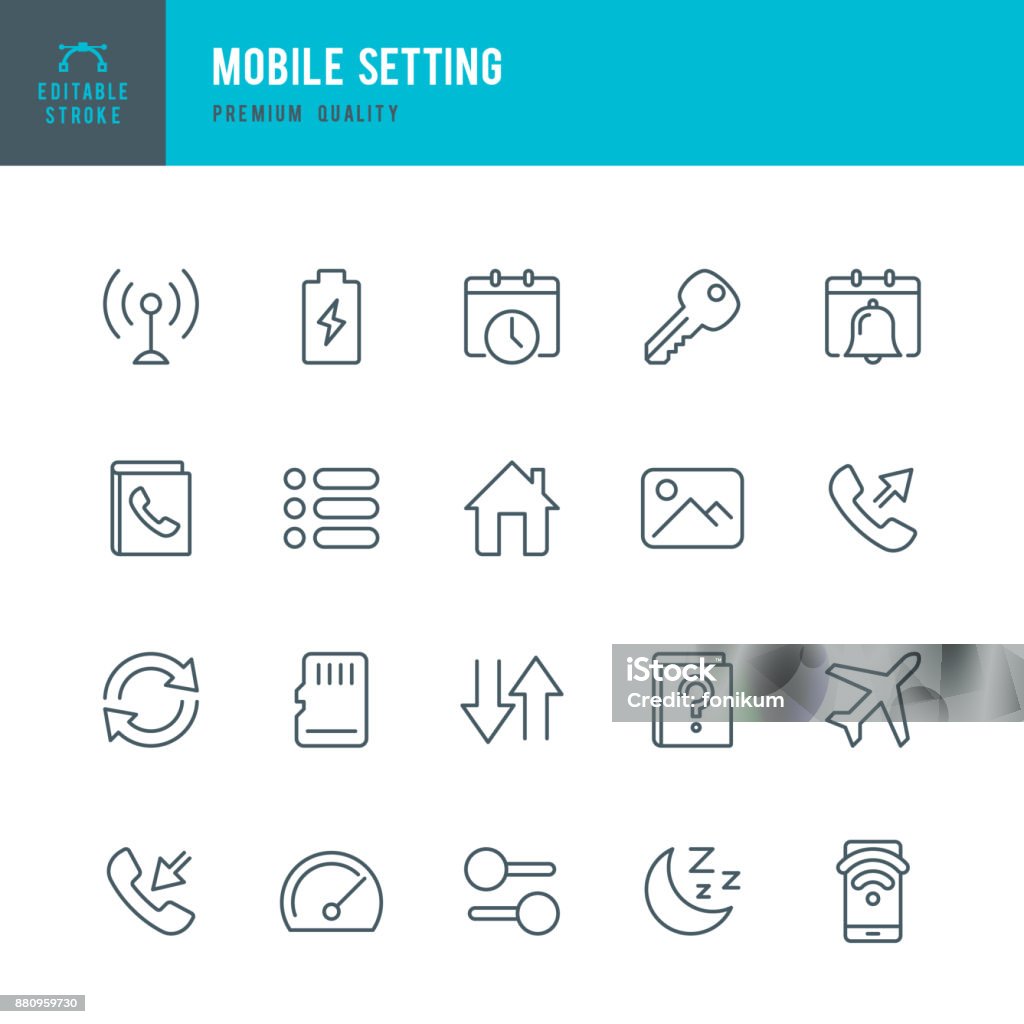 Mobile Setting - set of thin line vector icons Mobile Setting - set of thin line vector icons. Icon Symbol stock vector