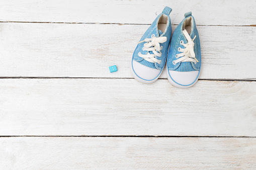 Children's sneakers for a boy of blue color. Mockup