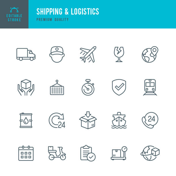 Shipping & Logistic - set of thin line vector icons Set of Shipping & Logistic thin line vector icons. cargo container stock illustrations
