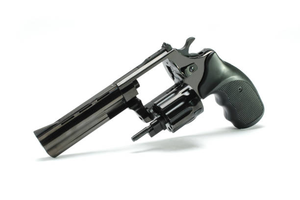 istock long-barreled revolver with a black plastic handle isolated 880976852