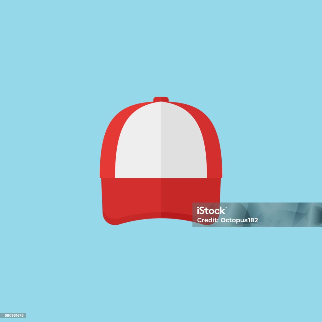 Red baseball cap flat style icon. Vector illustration. Red baseball cap isolated on blue background. Flat style icon. Vector illustration. Baseball Cap stock vector