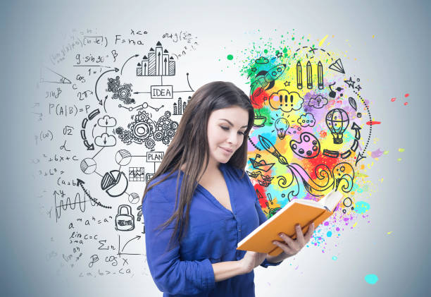 istock Woman in blue reading a book, brain 880988674