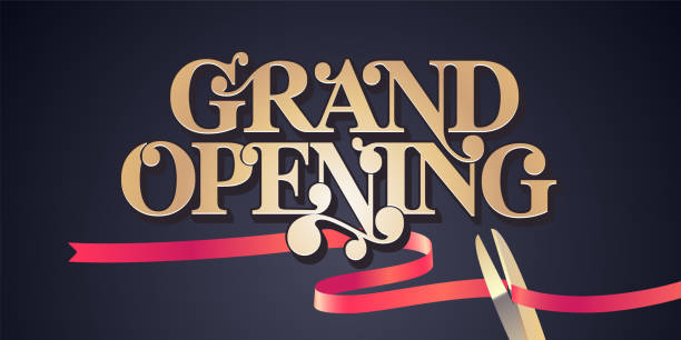 ilustrações de stock, clip art, desenhos animados e ícones de grand opening vector background - business opening beginnings ribbon cutting