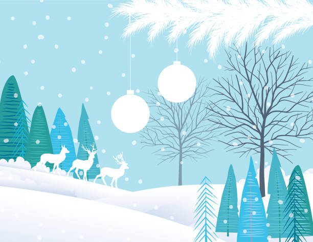 istock Cute Cartoon Winter Landscape In The Snow 881003224