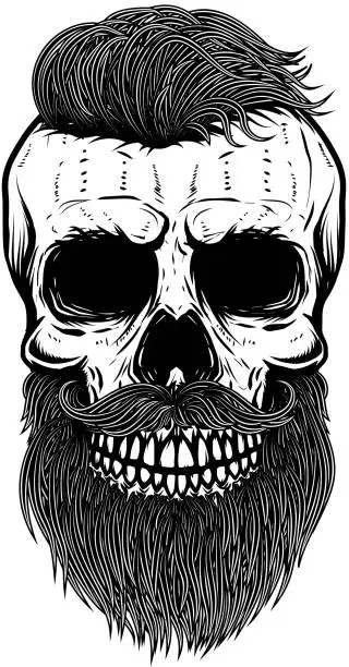 Vector illustration of Bearded skull. Design element for poster, emblem, t shirt. Vector illustration