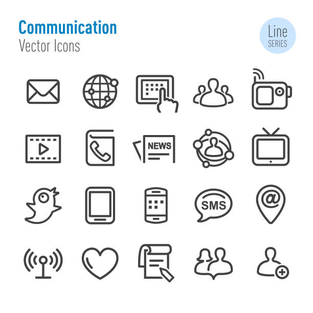 ilustrações de stock, clip art, desenhos animados e ícones de communication icons set - vector line series - address book audio