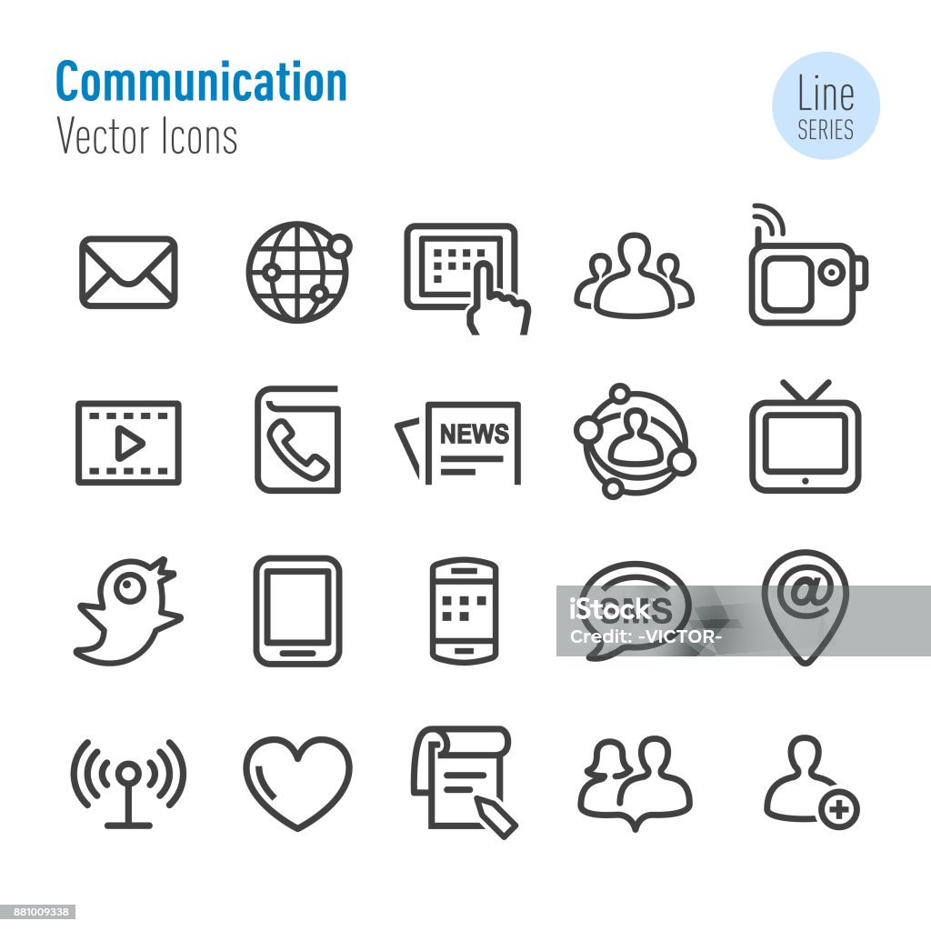 Communication Icons Set - Vector Line Series Communication, Network, The Media, Technology Icon Symbol stock vector