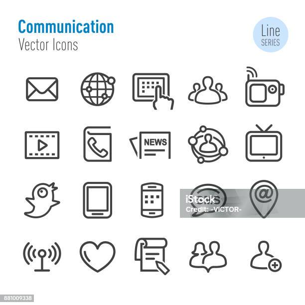 Communication Icons Set Vector Line Series Stock Illustration - Download Image Now - Icon Symbol, Newspaper, The Media