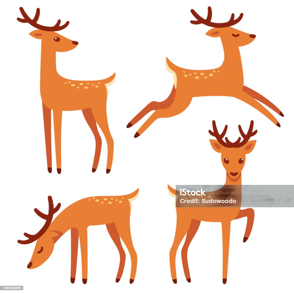 Jeu de cerfs de dessin animé - clipart vectoriel de Renne libre de droits