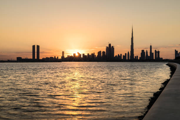 istock Silhouette of Dubai Downtown at sunset. 881016706