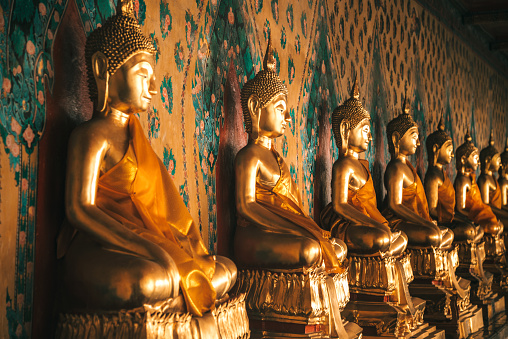 Row of Buddhas in a temple