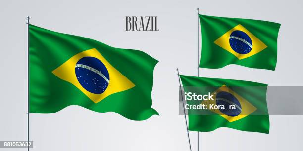 Brazil Waving Flag Set Of Vector Illustration Stock Illustration - Download Image Now - Brazilian Flag, Flag, Brazil