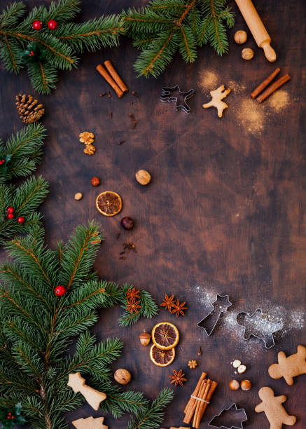 istock Christmas Decoration With Candied Oranges , Gingerbread, Spices And Christmas Tree 881060806