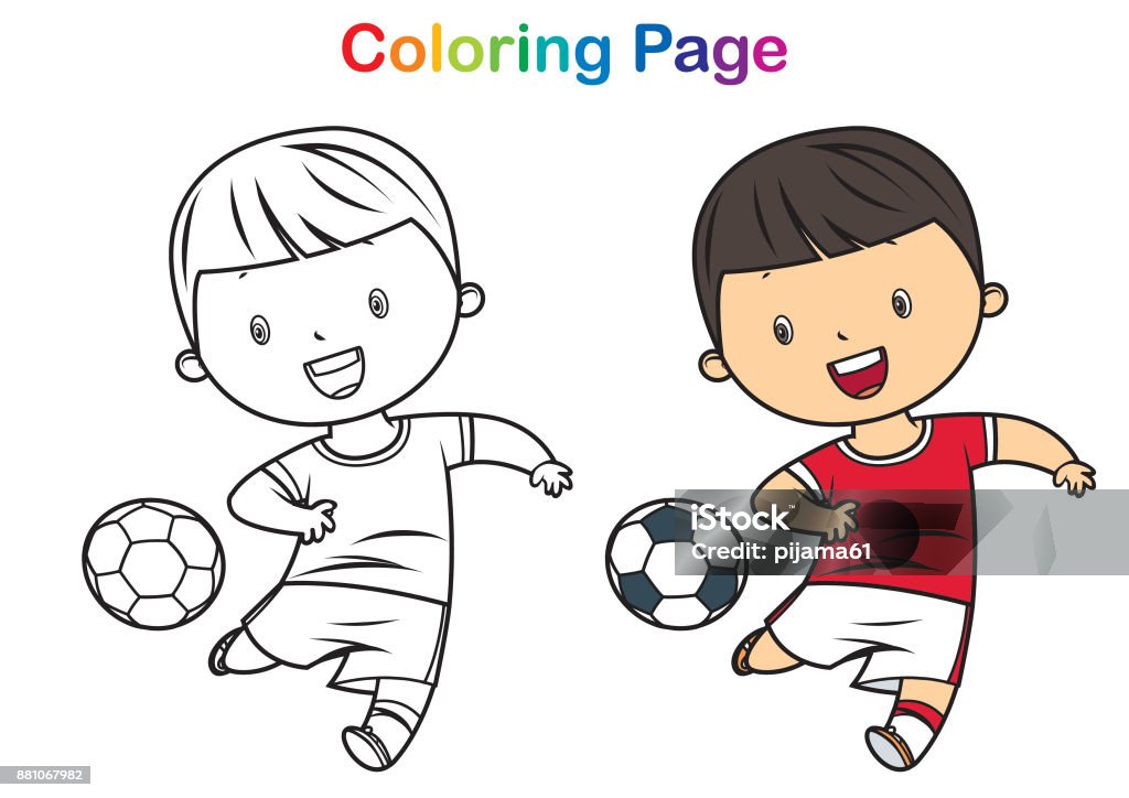 Coloring book: boy playing Soccer Vector coloring book: boy playing Soccer Soccer stock vector