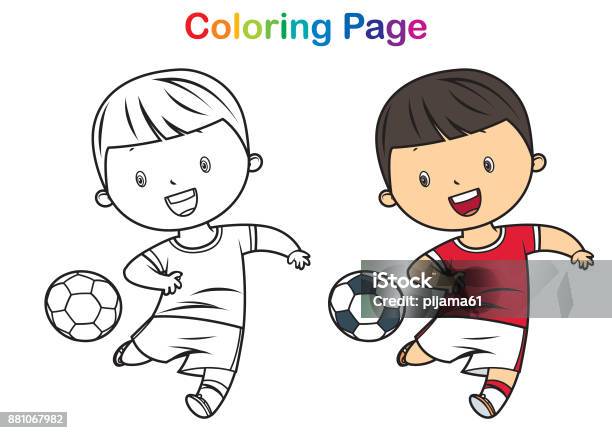 Coloring Book Boy Playing Soccer Stock Illustration - Download Image Now - Soccer, Line Art, Soccer Ball