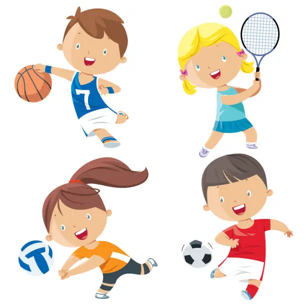 Vector illustration of Cartoon kids sports characters
