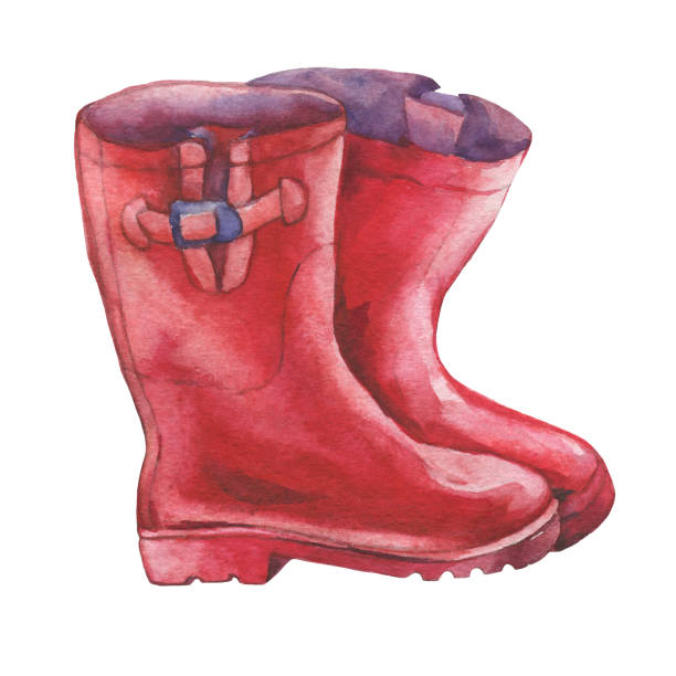 Pair Of Red Rubber Boots Hand Drawn 